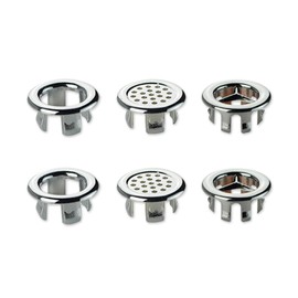 BRBASAP 6Pcs Sink Overflow Cover Caps for Bathroom Vanity ABS Plastic Trim Ring Drain Parts with Hole Bathtub Covers and Plug Top Base Insert for Bath Basin Holes Silver