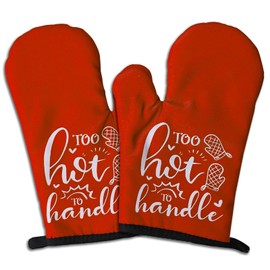 GOSJINNK 2 Pcs Funny Red Oven Mitts Too Hot to Handle Heat Resistant Baking Mitts Silicone Non-Slip Kitchen Mittens Cooking Chef Gifts Sweet Housewarming Gifts for Men Father Friend Chef Bake Lover
