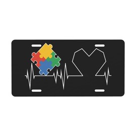 Front License Plate Cover – Aluminum Metal Car Accessory, Rust-Proof Novelty Vanity Tag Decor for Men & Women, 6x12 with 4 Holes - Heartbeat Autism Piece Art