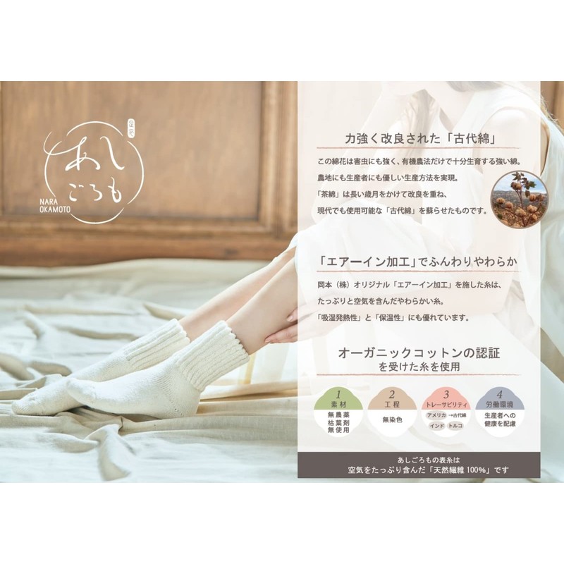 Okamoto Ashigoromo 838852 Socks, Organic Cotton, Fluffy Socks, Non-Dyeing, Heat