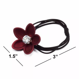 5 Pack Flower Rhinestone Elastic Hair Ties Rings Hair Accessories with Free Gift