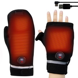 USB Heated Gloves for Men Women, Heated Mittens Full & Half Hands Work Heated Fingerless Gloves Winter Warm Heated Gloves Adjustable Temperature Thin Glove for Cold Weather Typing Office Work