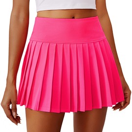 PINSPARK Pleated Tennis Skirts for Womens Golf Skirt Tummy Control Mini Skirt with Pocket Quick Dry Pickleball Outfits, Hot Pink XXL