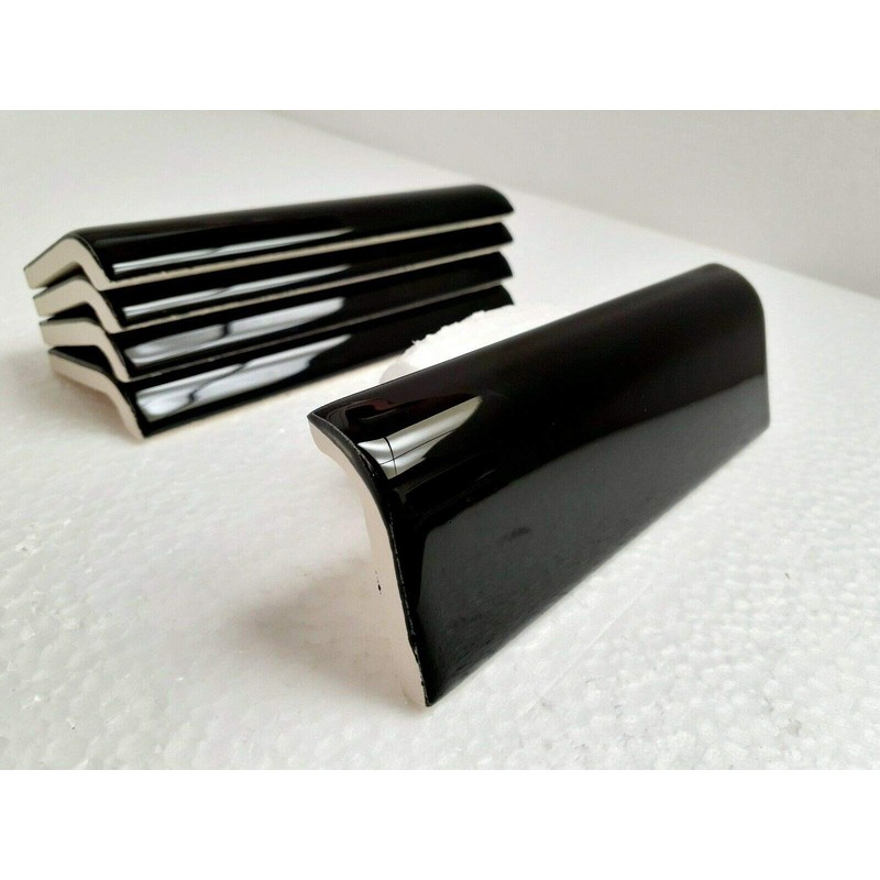 Black 2 x 6 in Ceramic Tile Bullnose Mud Cap