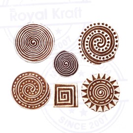 Royal Kraft Fabric Wooden Stamp Indian Swirl Round Pattern Print Blocks (Set of 6)