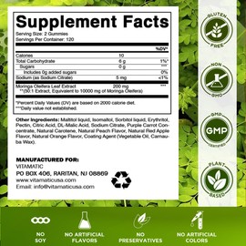 Vitamatic Sugar Free Moringa Gummies - 50:1 Extract 200 mg - Complete Green Superfood - 240 Pectin Based Gummies