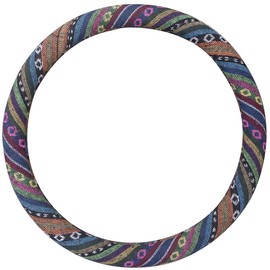 Istn Ethnic Style Coarse Flax Cloth Automotive Steering Wheel Cover Anti Slip and Sweat Absorption Auto Car Wrap Cover (C, 15.25''-16'')