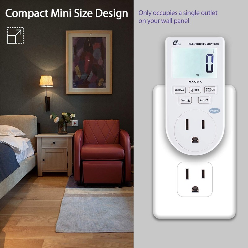 Poniie PN1500 Portable Micro Electricity Usage Monitor Electrical Power Consumption
