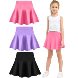 Toddler Skirt Little Girls Athletic Uniform Skorts Golf Outfit Cheer Tennis Skirts with Shorts Black+Peach+purple4-5T