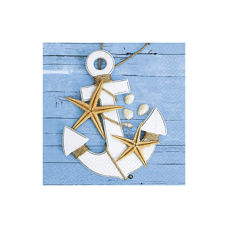 20 Napkins Starfish on Anchor/Shells/Sea/Sea/Maritime 33 x 33 cm