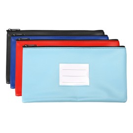 PATIKIL 27 x 15 cm Money Bank Deposit Bags with Zipper Set 4 Pcs Leatherette Cash Coin Check Wallet Pen Pouch with Clear Window for Office Multicolor