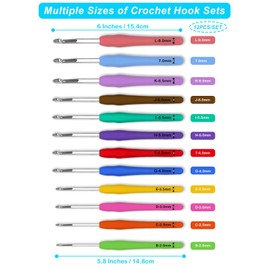 12 Sizes Crochet Hooks Set,55Pcs Ergonomic Crochet Hooks Kit for for Beginners,2-8mm Yarn Crochet Hooks for Arthritic Hands with Case Soft Grip Handles Small and Large Crochet Needle Set