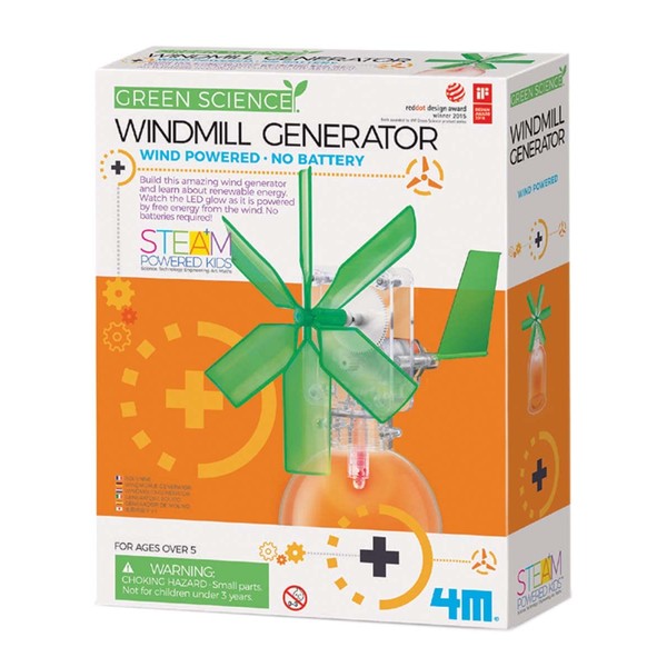 4M Toysmith, Green Science Windmill Generator Kit, DIY Science Kit With LED Lights, For Boys & Girls Ages 8+ (Packaging May Vary)