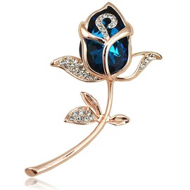 Grtdrm Created Rhinestone Crystal Brooch, Classy Rose Flower Fashion Pin Gift for Women Girls (Rose Gold-Blue)