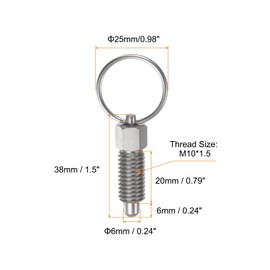 sourcing map 2Pcs Spring Plunger with Pull Ring M10x1.5 Thread Size 0.79" Thread Length Pin Dia.6mm Round Head Stainless Steel Non-Locking Retractable Index Plunger for Industrial Equipment