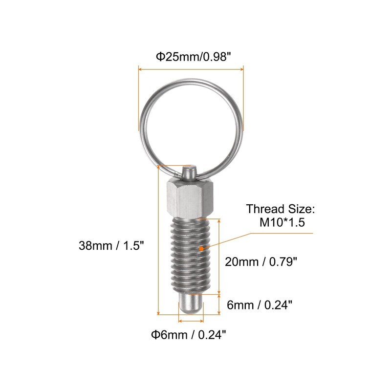 sourcing map 2Pcs Spring Plunger with Pull Ring M10x1.5 Thread