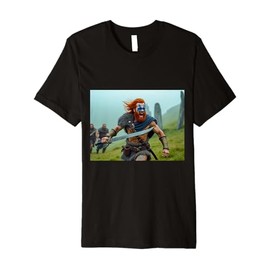 Proud Highlander stands defiant over misty Scottish hills Premium T-Shirt