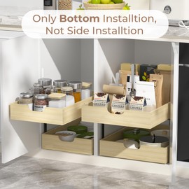 COOLBEBE Pull Out Drawer Organizer for Cabinets, 2 Tier Soft Close Cabinet Drawers Slide Out, 2 Layer Wood Double Tier Pull Out Shelves for Kitchen, Pantry, Bathroom, Bottom Assembly