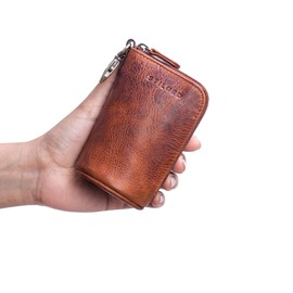 STILORD 'Tanner' Key Pouch Leather Key Case Car Key Holder with Key Fob Mini Wallet RFID Vintage Genuine Leather, Colour:Kara - Cognac