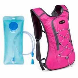 Breathable Ultralight Bike Backpack, Outdoor Sports Cycling Backpack, Camping Hiking Running Hydration Bag with 2L Water Bag - Color: pink