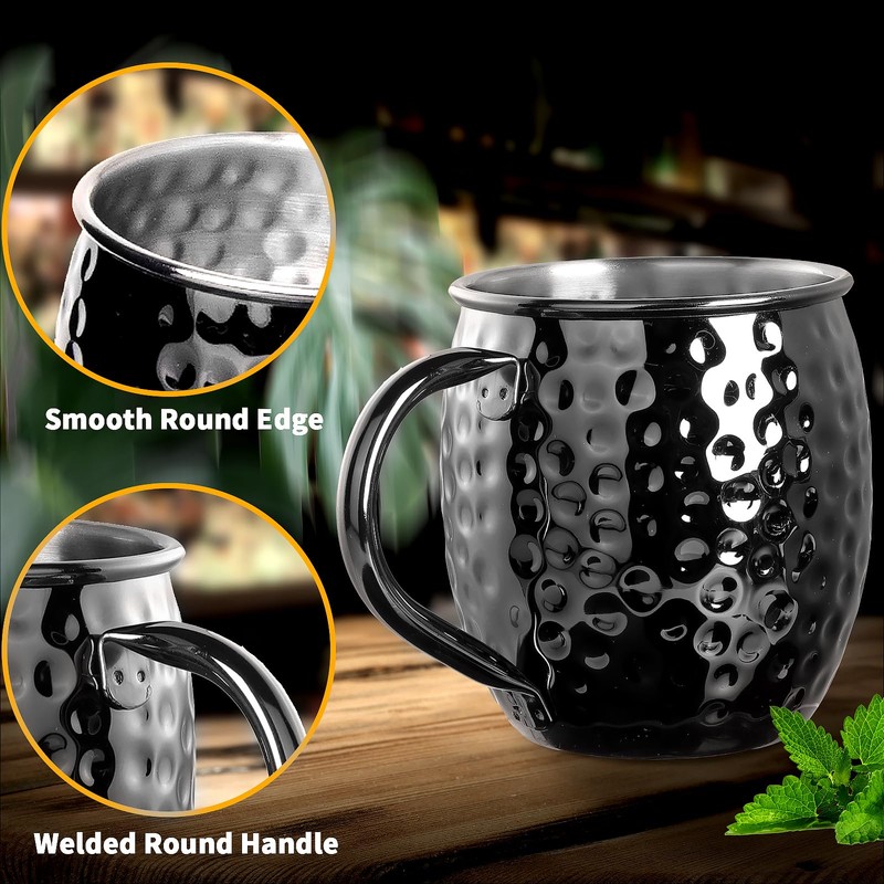 Moscow Mule Mugs- Set of 6 Black Plated 18oz Stainless