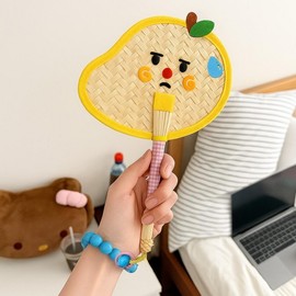 Handmade Wildflower Fan with Cute Expression (Mango) Hand Fan