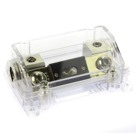 VOODOO Brushed Nickel Fuse Holder 2/0 or 2/0 or 1/0 0 Gauge w/ 45 Deg Angled Cover with (200 Amp Fuse)