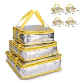 5-Pack Delivery Pizza Pouch, Insulated Thermal Bag, Cooler/Warmer Pack with Thick Aluminum Foil Handle Food 6-7in