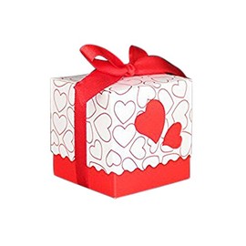 Pack of 50 Sweet Boxes Heart Door Confetti Gift Cards with Satin Ribbon