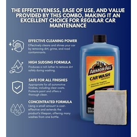 Concentrated Car Wash 24 oz Bundle with Microfiber Cloth - Powerful Car Wash Soap for Tough Dirt and Road Grime - Gentle on Wax Protection - Foaming Car Soap for a Spotless Shine - (2 Items)