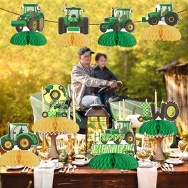 Kreatwow Tractor 2nd Birthday Decorations 8pcs Tractor 2nd Birthday Honeycomb Centerpiece Farm Tractor Party Decorations Green Yellow Tractor Table Topper Tractor Party Supplies for 2nd Birthday
