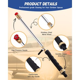 New Jet Nozzle for Garden Hose, High Pressure Washer Hose Nozzle, Power Washer Wand with 3 Different Nozzles and Hose Quick Connectors for Car Washing, Garden Cleaning, Patio