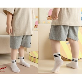 Wamvp Toddler Grip Socks with Non-Slip, Unisex Baby Retro Stripe Seamless Crew Ankle Cotton Socks for Girls Boys 6 Pairs,White 3-12Months
