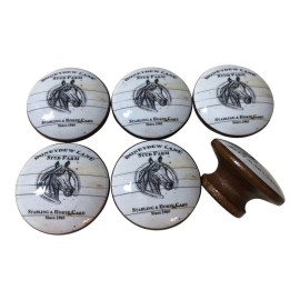 Not Available Set of 6 Horse Farm Wood Cabinet Knobs - 1.5" Wide Brown 1.5" Wide