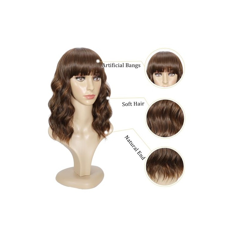 Ucubb Pelucas cortas y rizadas con flequillo para mujer, pelucas