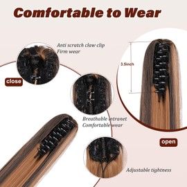 Dcbaboo Ponytail Hairpiece, Braid Extension with Clip, Straight, Long Ponytail Extensions, Hair Extension Clip, Synthetic Straight Ponytail Hair Extension Braid, 55 cm, Dark Brown & Light Brown