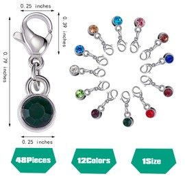 COGCHARGER 48 Pcs Birthstone Charms Bulk Crystal Dangle Charms Pendants with Rhinestones Lobster Claw Clasps for Jewelry Necklace Bracelet Making