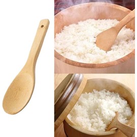 3 Pack Bamboo Rice Scoops Wooden Non-Stick Rice Spatula Large Wood Serving Salad Spoons Scooper for Cooking Stirring Soup Sushi Kitchen Utensil (Spoon, One Size（23CM）)