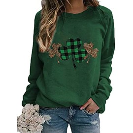 Ykomow St Patricks Day Sweatshirt Women Long Sleeve Leopard Shamrock St. patricks Shirts Tees (M, Green-3)