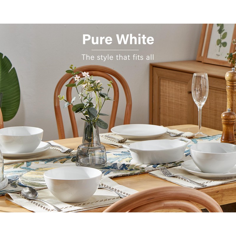 ONEMORE White Ceramic Bowls Set of 6, 24 oz Soup