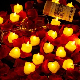 Toolzia LED Heart Tealight Candles with Artificial Rose Petals, 24-Piece Set