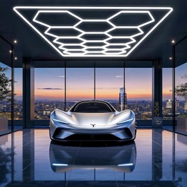 Hexagon Garage Lights 14 Hex Grid 680W 81600LM 6500K, Super Bright Car Detailing Ceiling LED Shop Light for Warehouse Workshop Gym Basement Car Care Wash Room