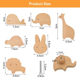 VOSSOT Wooden Cabinet Knobs for Children's Room, Pack of 6 Animal Wooden Drawer Handles, Animal Shape Furniture Knobs, Children's Wooden Door Drawer Handles, Wooden Knobs with Animal Motifs, Cabinet