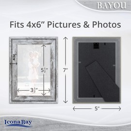 Icona Bay 4x6 Azure Gray Picture Frame, Cape Cod Style 4 x 6 Photo Frame, Table Top or Wall Mount, Bayou Collection