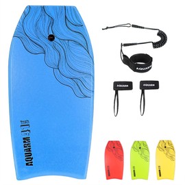 AQUARM 41 inch Bodyboard with Premium Wrist Leash and Fin Tethers, Super Lightweight & Slick Bottom Perfect Surfing for Kids Teens and Adults (Blue)