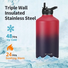 WixByti One Gallon Water Bottle Insulated, Triple Wall Vacuum Cold for 48 Hrs & Leak-proof & Non-BPA, 128oz Large Sports Stainless Steel Water Jug with Paracord Handle Straw Spout Lids & DIY Stickers