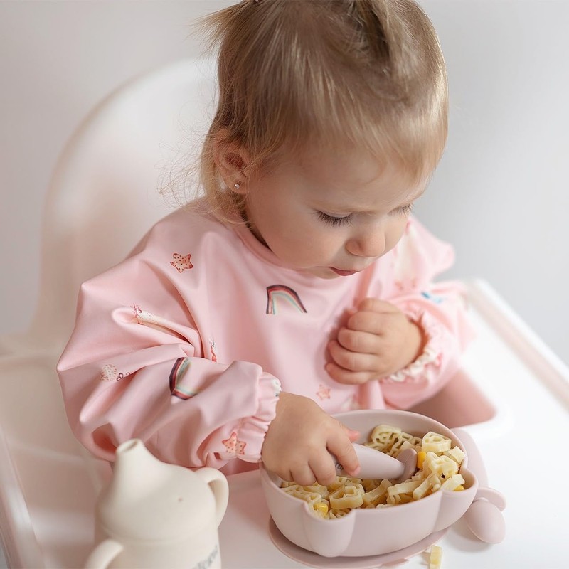 J.Børn Baby Feeding Bibs with Sleeves, Hand-Painted Designed, Waterproof Baby