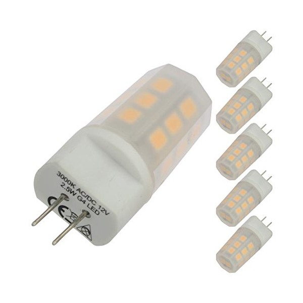 LEDwholesalers G4 Base Omnidirectional 2.5-Watt LED Light Bulb with Translucent Cover 12V AC/DC ETL-Listed (6-Pack), Warm White 3000K,14106WWx6