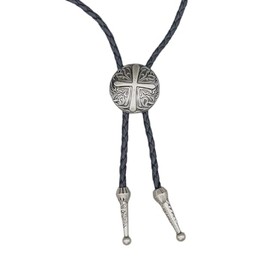 MULBA Vintage American Western Cowboy Indian Art Stone Leather Bolo Tie For Men Women (Cross)