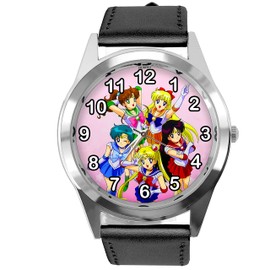 Manga Fans Black Leather Watch, black, Strap.